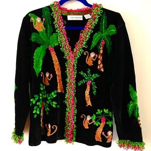 Rare That Sweater Black Chenille Spider Monkey Sweater Ladies Capuchin SZ Medium